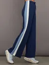 Carbon38 Wide Leg Track Pant In Scuba In Navy