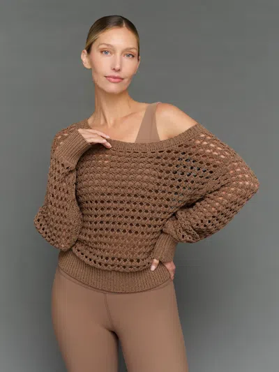 Carbon38 Wide Neck Open Knit Sweater In Brown