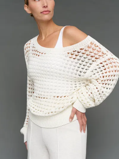 Carbon38 Wide Neck Open Knit Sweater In White