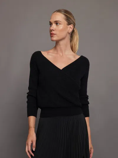 Carbon38 Wrap Sweater In Black