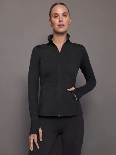 Carbon38 Zip Long Sleeve Run Top In Charcoal Heather