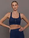 Carbon38 Zipper Bra In Diamond Compression In Blue