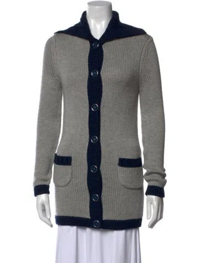 Pre-owned Cardigan Merino Wool Open Front Sweater In Gray