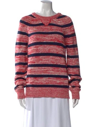Pre-owned Cardigan Striped Crew Neck Sweater In Pink