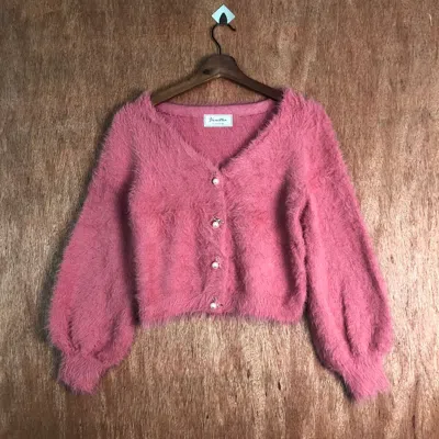 Pre-owned Cardigan X Coloured Cable Knit Sweater Vaniller Pink Shag Shaggy Cardigan Knitwear