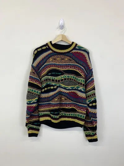 Pre-owned Cardigan X Coogi Style Corsini Italia Horizontal Wavy Sweater Size M In Black