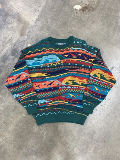 Pre-owned Cardigan X Coogi Style Crazy Waves And Checks Crewneck Sweater In Green
