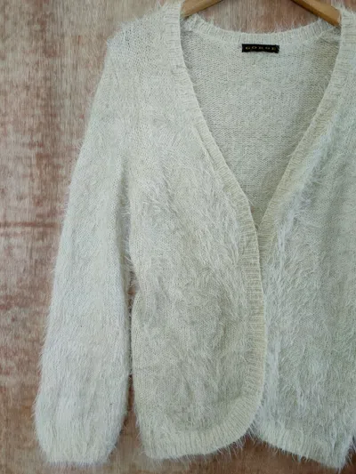 Pre-owned Cardigan X Homespun Knitwear George Mohair Fur Shaggy Fleece Cardigan Knitwear 46-499 In Cream