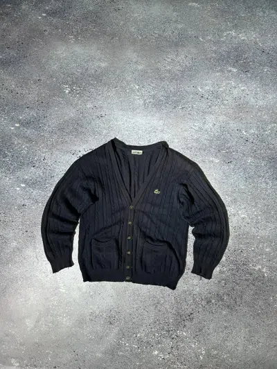 Pre-owned Cardigan X Lacoste Vintage Y2k Lacoste Cardigan Sweater Vneck Trashed Sun Faded In Blue