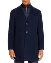 Cardinal Of Canada Wool-cashmere Regular Fit Topcoat With Bib In Navy