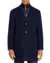 Cardinal Of Canada Wool-cashmere Regular Fit Topcoat With Bib In Navy Twill
