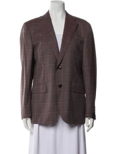 Pre-owned Cardinal Of Canada Wool Plaid Print Blazer W/ Tags In Burgundy