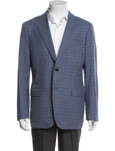 Pre-owned Cardinal Of Canada Wool Plaid Print Jacket In Blue