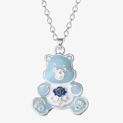 Care Bears Grumpy Bear Womens Blue Crystal Pure Silver Over Brass 16 Inch Pendant Necklace