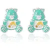 Care Bears Silver Flash-plated 3d Stud Earrings With Crystal Accent In Brown