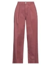 Care Label Woman Pants Brick Size 28 Cotton, Elastane In Red