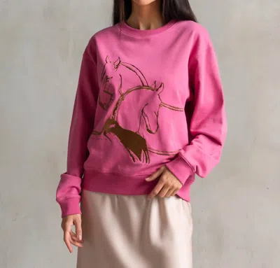Care Tucker 90's Baggy Embroidered Sweatshirt In Horses Embrace Berry In Multi