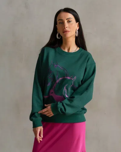Care Tucker 90's Baggy Embroidered Sweatshirt In Horses Embrace Multi