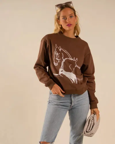 Care Tucker 90's Baggy Embroidered Sweatshirt In Horses Embrace Rawhide In Multi