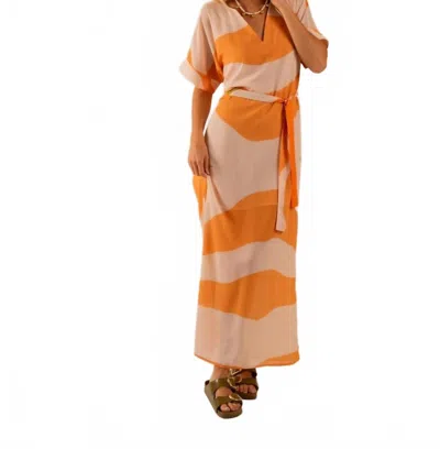 Care Tucker Beatrice Sunset Swirling Wind Kaftan Dress In Yellow In Orange