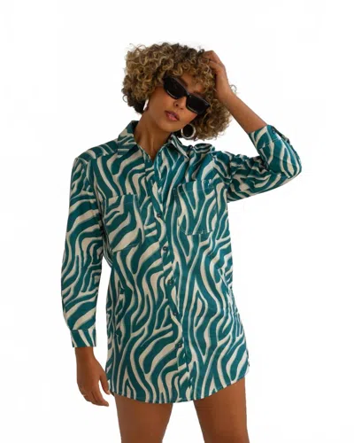 Care Tucker Preslie Poplin Shirt Dress - Shaded Zebra In Blue In Green