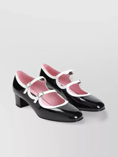 Carel Almond Toe Block Heel Leather Pumps In Black