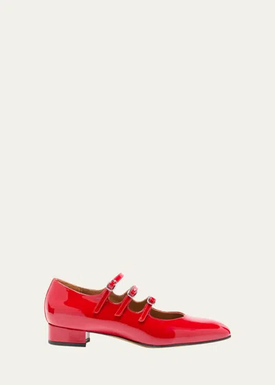 Carel Ariana Patent Buckle-trio Ballerina Pumps In Red