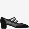 Carel ‘knight' 40 Triple Strap Crystal Embellished Buckle Suede Mesh Mary Jane Heels In Black
