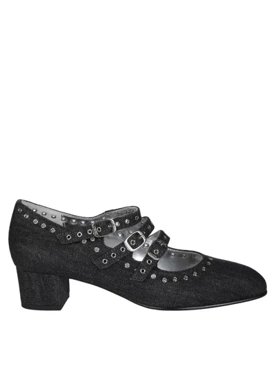 Carel Black Denim Heeled Mary Jane Shoes