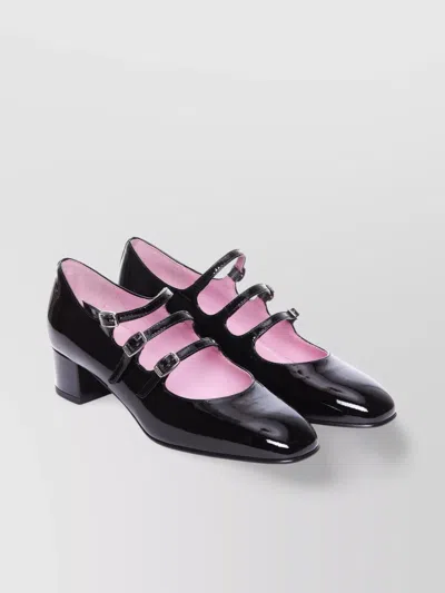 Carel Kina Black Mary Janes With Straps And Block Heel In Patent Leather Woman