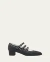 Carel Ladies Black Patent Eyelet Leather Mary Jane In Black Denim Fabric