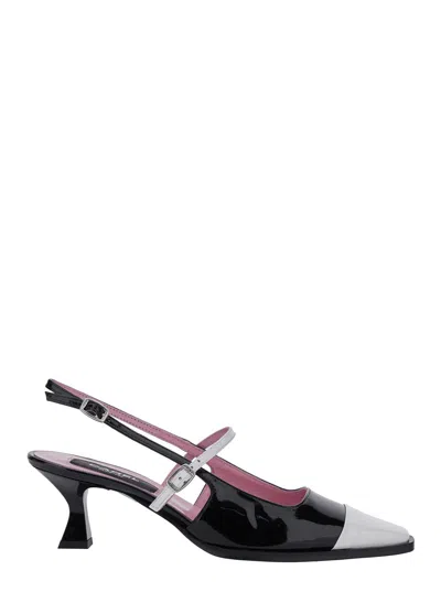 CAREL CECILE BLACK SLINGBACK PUMPS WITH CONTRASTING TOE AND SCULPTED HEEL IN LEATHER WOMAN