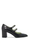Carel Double Straps Leather Heel Pumps In Black