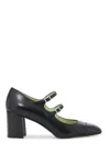 Carel Double Straps Leather Heel Pumps In Nappa/vernis Noir/noir (black)