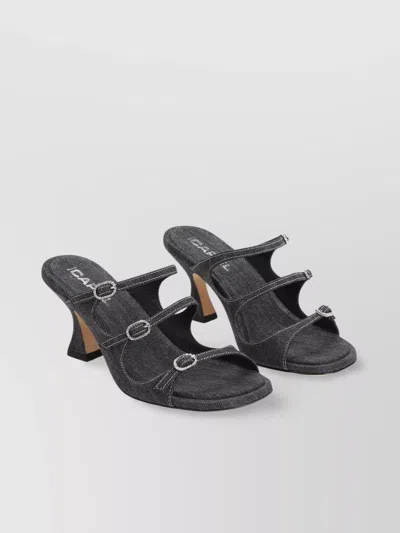 Carel Denim Triple Strap Open Toe Mules In Black