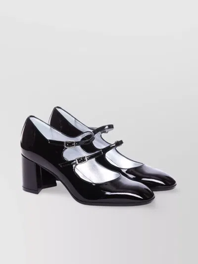 CAREL GLOSSY BLOCK HEEL DOUBLE BUCKLE PUMPS