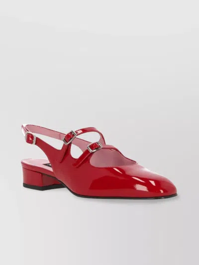 Carel Glossy Leather Slingback Sandals With Low Heel In Red