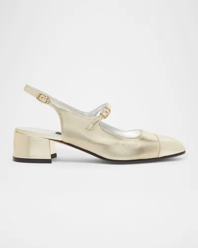 Carel Ischia Metallic Mary Jane Ballerina Pumps In Platinium Mirror