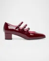 Carel Kina Patent Leather 3-strap Mary Jane Pumps In Red