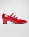 Carel Ariana Patent Buckle-trio Ballerina Pumps In Red