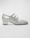 Carel Kina Patent Mary Jane Ballerina Pumps In White Pearl