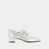 Carel Triple Strap Square Toe Block Heel Pump In Silver