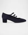 Carel Kina Suede 3-strap Mary Jane Pumps In Blue