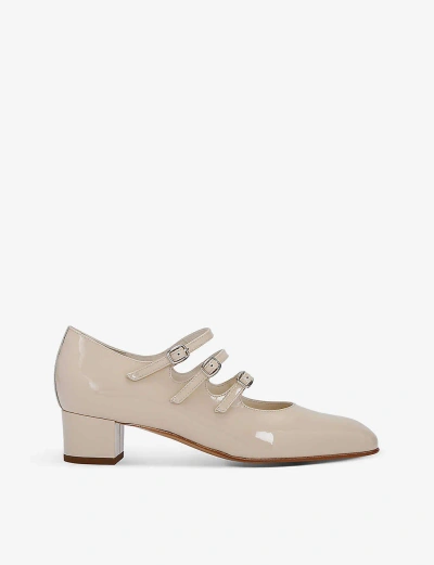 Carel Kina Three-strap Patent-leather Mary Jane Heels In Beige