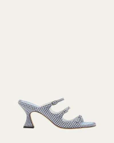 Carel Kitty Gingham Mary Jane Trio Sandals In Blue Vichy Fabric