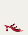 Carel Kitty Leather Mary Jane Slide Sandals In Red Patent Leather