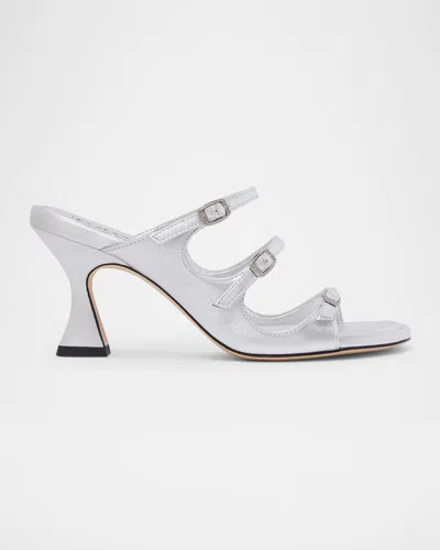 Carel Kitty Metallic Mary Jane Trio Sandals In Silver