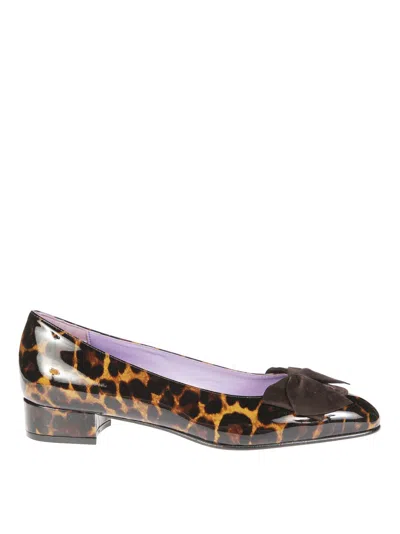 Carel Leopard Print Suede Flats With Glossy Finish In Brown