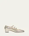Carel Metallic Mary Jane Trio Pumps In Platinum Laminated