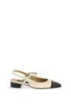 Carel White Slingback Pumps With Contrasting Toe In Leather Woman In Beige